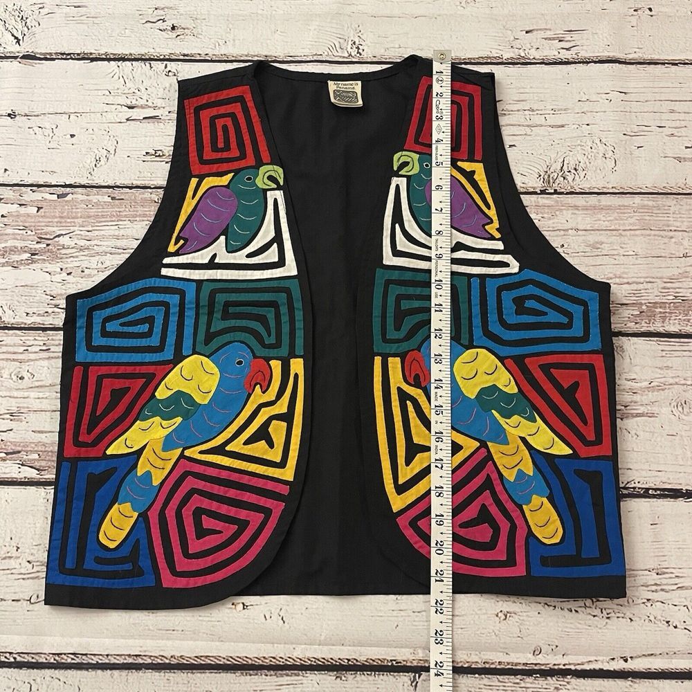 Vintage My Name Is Panama Mola Hand Made Vest Womens Size Medium Birds Artsy‎ - Picture 4 of 5
